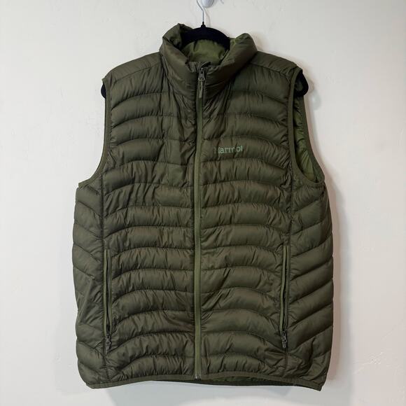 Marmot Men's Down Puffer Vest Olive Green Large 600 Fill Full Zip Outdoor Warm - Picture 1 of 7
